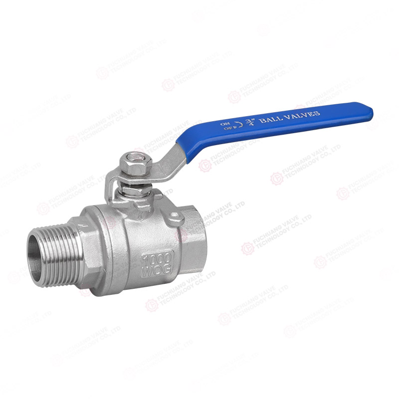 Two-piece internal and external thread ball valve